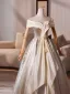 Elegant Champagne Appliques Prom Dresses 2025 Ball Gown Off-The-Shoulder Short Sleeve Backless Floor-Length / Long Formal Dresses