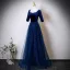 Vintage / Retro Navy Blue Star Sequins Floor-Length / Long Mother Of The Bride Dresses 2025 A-Line / Princess Square Neckline Short Sleeve Backless