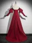 Fashion Burgundy Split Front Prom Dresses 2024 A-Line / Princess Strapless Sleeveless Backless Sweep Train Prom Formal Dresses