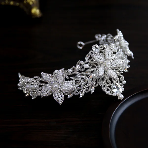 Barock Silver Legering Pärla Rhinestone Brud Huvudbonad 2023 Bröllop