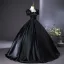 Elegant Black Beading Sequins Lace Flower Prom Dresses 2025 Ball Gown Square Neckline Puffy Short Sleeve Floor-Length / Long Prom Formal Dresses