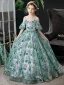 Vintage / Retro Green Sequins Birthday Flower Girl Dresses 2024 Ball Gown Scoop Neck Short Sleeve Floor-Length / Long