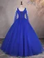 Vintage / Retro Royal Blue Beading Pearl Rhinestone Prom Dresses 2025 Ball Gown V-Neck Sleeveless Backless Floor-Length / Long Formal Dresses