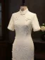 Chiński Styl Beżowe Z Koronki Kwiat Długość Herbaty Bal Cheongsam 2025 Syrena / Rozkloszowane Wysokiej Szyi Kótkie Rękawy