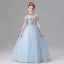 Chic / Beautiful Sky Blue Beading Tassel Sequins Birthday Flower Girl Dresses 2025 Ball Gown High Neck Sleeveless Floor-Length / Long