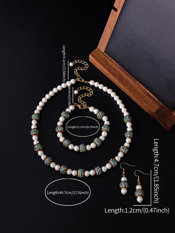 Vintage Medieval Blanco Perla Rhinestone Gala Pendientes Collares Pulseras Accesorios 2025