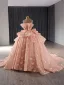 Fashion Luxury / Gorgeous Orange Butterfly Appliques Cascading Ruffles Prom Dresses 2024 Ball Gown Strapless Sleeveless Backless Chapel Train Prom Formal Dresses