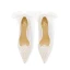 Elegant White Lace Flower Bow Wedding Shoes 2023 Leather 8 cm Stiletto Heels Pointed Toe Wedding Pumps High Heels