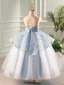 Fashion Sky Blue Sequins Birthday Flower Girl Dresses 2023 Ball Gown Scoop Neck Sleeveless Backless Floor-Length / Long