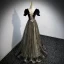 Chic / Belle Noire Perlage Robe De Bal 2022 Princesse Encolure Dégagée Manches Courtes Dos Nu Longue Robe De Ceremonie