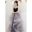 Fashion Navy Blue Cascading Ruffles Prom Dresses 2022 Ball Gown Spaghetti Straps Sleeveless Backless Floor-Length / Long Formal Dresses