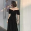 Chic / Belle Noire Daim Robe De Bal 2022 Princesse De l'épaule Manches Courtes Dos Nu Longue Promo Robe De Cérémonie