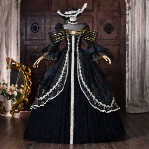 Vintage Retro Medieval Black Sequins Lace Flower Prom Dresses 2026 Ball Gown High Neck Bell Sleeves Backless Floor Length Long Formal Dresses