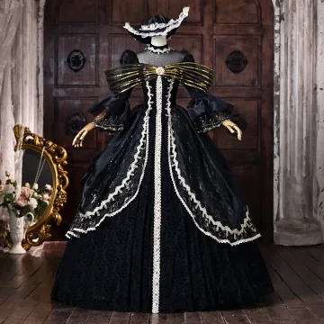 Vintage Originale Médiévale Noire Paillettes En Dentelle Fleur Robe De Bal 2026 Robe Boule Col Haut Manches De Cloche Dos Nu Longue Robe De Ceremonie