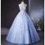Chic / Beautiful Sky Blue Beading Appliques Prom Dresses 2024 A-Line / Princess Halter Sleeveless Backless Floor-Length / Long Prom Formal Dresses