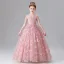 Chic / Beautiful Blushing Pink Beading Sequins Butterfly Appliques Birthday Flower Girl Dresses 2025 Ball Gown V-Neck Sleeveless Floor-Length / Long