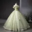 Elegant Sage Green Appliques Ball Gown Prom Dresses 2024 Strapless Sleeveless Backless Floor-Length / Long Prom Formal Dresses