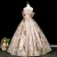 Élégant Doré Appliques Glitter Robe De Bal 2025 Dos Nu Robe Boule De l'épaule Manches Courtes Longue Robe De Ceremonie