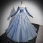 Fashion Sky Blue Beading Sequins Prom Dresses 2023 A-Line / Princess Strapless Short Sleeve Backless Floor-Length / Long Prom Formal Dresses