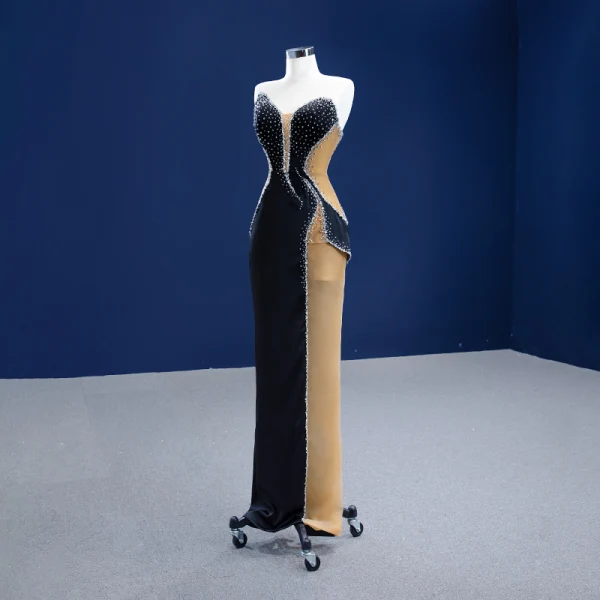 Haut de Gamme Noire Perlage Paillettes Robe De Soirée 2022 Trompette / Sirène Bustier Sans Manches Dos Nu Longue Soirée Robe De Ceremonie