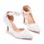 Elegant White Pearl Lace Flower Wedding Shoes 2023 Ankle Strap 8 cm Stiletto Heels Pointed Toe Wedding High Heels