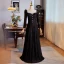 Elegant Black Winter Lace Prom Dresses 2024 A-Line / Princess Square Neckline Rhinestone Long Sleeve Backless Floor-Length / Long Prom Formal Dresses