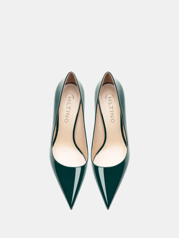 Sexy Dunkelgrün Abend Lackleder Pumps 2026 10 cm Stilettos Spitzschuh Hochhackige