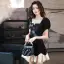 Audrey Hepburn Style Black Rhinestone Evening Dresses Party Dresses 2022 A-Line / Princess Square Neckline Short Sleeve Evening Party Short Formal Dresses