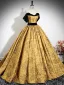 Elegant Gold Printing Prom Dresses 2024 Ball Gown Strapless Sleeveless Backless Floor-Length / Long Formal Dresses
