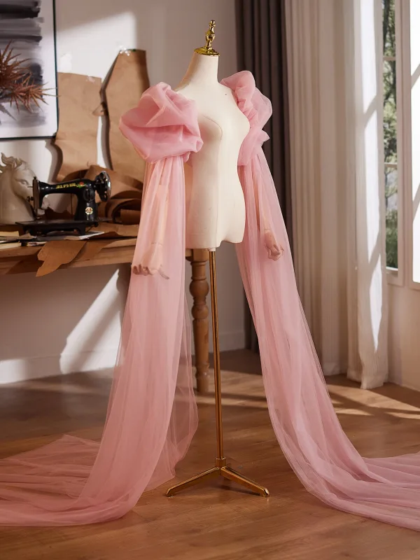Chic / Belle Rougissant Rose Gonflée Manches Courtes Promo châle 2026 Tulle
