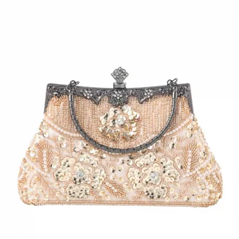 Vintage Retro Sparkly Beige Beading Rhinestone Sequins Prom Clutch Bags 2023