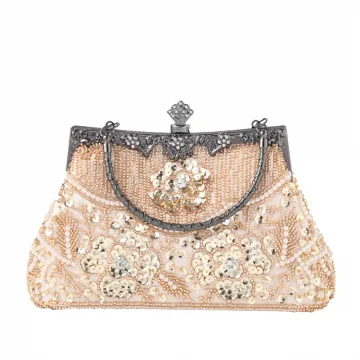 Vintage Glitter Abrikoos Beige Kralen Rhinestone Pailletten Gala Handtassen 2023