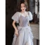 Chic / Beautiful Grey Beading Spotted Prom Dresses 2023 A-Line / Princess Strapless Short Sleeve Backless Floor-Length / Long Prom Formal Dresses