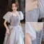 Chic / Beautiful Grey Beading Spotted Prom Dresses 2023 A-Line / Princess Strapless Short Sleeve Backless Floor-Length / Long Prom Formal Dresses
