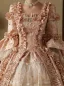 Vintage / Originale Médiévale Gothique Rougissant Rose Perle Paillettes Faux Diamant Robe De Bal 2024 Robe Boule Encolure Carrée Manches de cloche Longue Promo Robe De Ceremonie