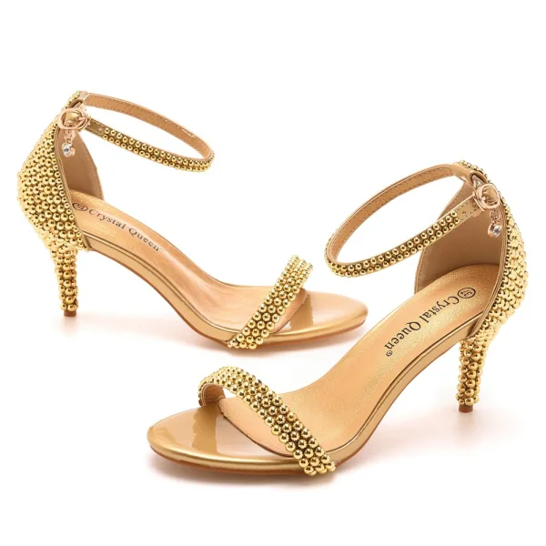 Sexy White Pearl Wedding Shoes 2023 Ankle Strap 7 cm Stiletto Heels Open / Peep Toe Wedding Sandals High Heels