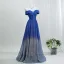 Sleek Glitter Gradient-Color Royal Blue Prom Dresses 2026 A-Line / Princess Off-The-Shoulder Short Sleeve Backless Floor-Length / Long Formal Dresses
