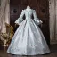 Vintage / Originale Médiévale Bleu Ciel Perle Noeud Faux Diamant Robe De Bal 2026 Robe Boule Encolure Dégagée Manches de cloche Longue Robe De Ceremonie