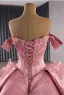 Luxury / Gorgeous Flower Fairy Candy Pink Handmade  Rhinestone Lace Flower Cascading Ruffles Prom Dresses Quinceañera 2025 Ball Gown Off-The-Shoulder Sleeveless Backless