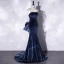 Sexy Bleu Marine Daim Robe De Fete 2022 Trompette / Sirène Faux Diamant Bretelles Spaghetti Sans Manches Dos Nu Noeud Soirée Cocktail Tribunal Train Robe De Ceremonie