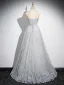 Mode Gris Perlage Paillettes Robe De Bal 2024 Princesse Col Haut Papillon Sans Manches Dos Nu Longue Promo Robe De Ceremonie