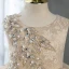 Chic / Belle Champagne Perlage Perle En Dentelle Paillettes Anniversaire Robe Ceremonie Fille 2022 Robe Boule Encolure Dégagée Sans Manches Courte Volants en Cascade Robe Ceremonie Fille