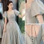 Modest / Simple Sage Green Homecoming Graduation Dresses 2022 A-Line / Princess Satin High Neck Beading Tassel Short Sleeve Backless Sash Bow Floor-Length / Long Formal Dresses