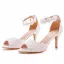 Sexy White Pearl Lace Flower Wedding Shoes 2023 Ankle Strap 7 cm Stiletto Heels Open / Peep Toe Wedding Sandals High Heels