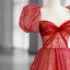 Chic / Beautiful Red Sequins Prom Dresses 2022 A-Line / Princess Square Neckline Puffy Short Sleeve Backless Bow Floor-Length / Long Formal Dresses