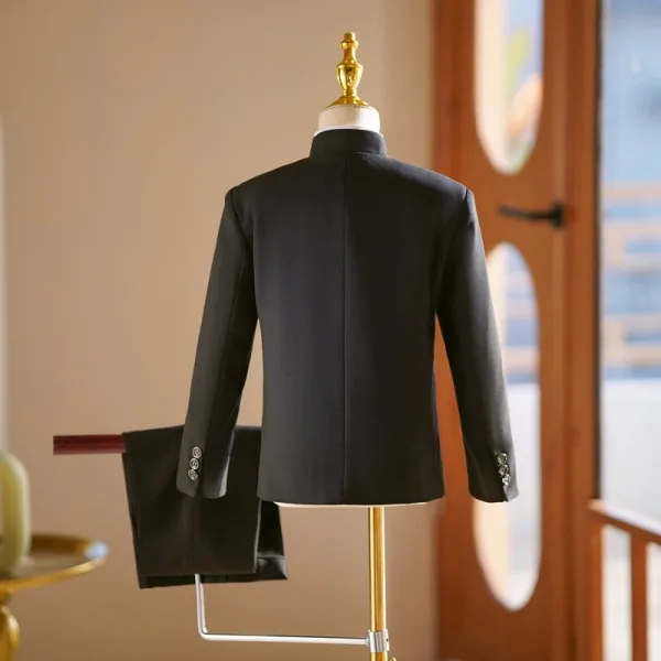 Chinesischer Stil Schwarz 3 Stück Stickerei Lange Ärmel Anzüge Jungs 2025 Mantel Hose Hemd Hochzeit