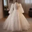 Elegant White Beading Pearl Sequins Birthday Flower Girl Dresses 2024 Ball Gown High Neck Long Sleeve Backless Floor-Length / Long