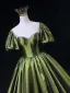 Vintage / Retro Dark Green Prom Dresses 2025 Ball Gown Scoop Neck Short Sleeve Backless Sweep Train Formal Dresses