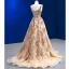 Scintillantes Doré Fait main Perlage Paillettes Robe De Soirée 2022 Princesse U-Cou Sans Manches Dos Nu Train De Balayage Promo Robe De Ceremonie