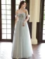 Charming Silver Grey Evening Dresses 2023 A-Line / Princess Off-The-Shoulder Beading Sleeveless Backless Floor-Length / Long Evening Party Formal Dresses